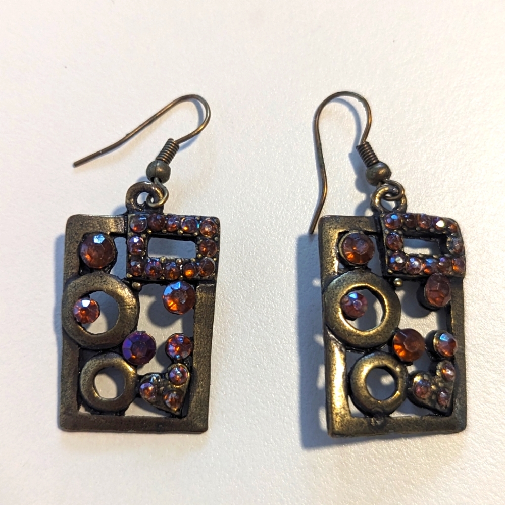 Vintage Amber Coloured AB Rhinestone Brutalist Dangle Drop Earrings